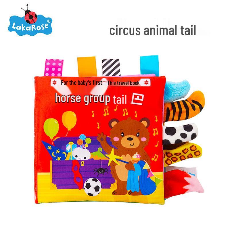 LakaRose Baby Animal Tail Cloth Book: Early Education Crinkle Paper Toy for Toddlers