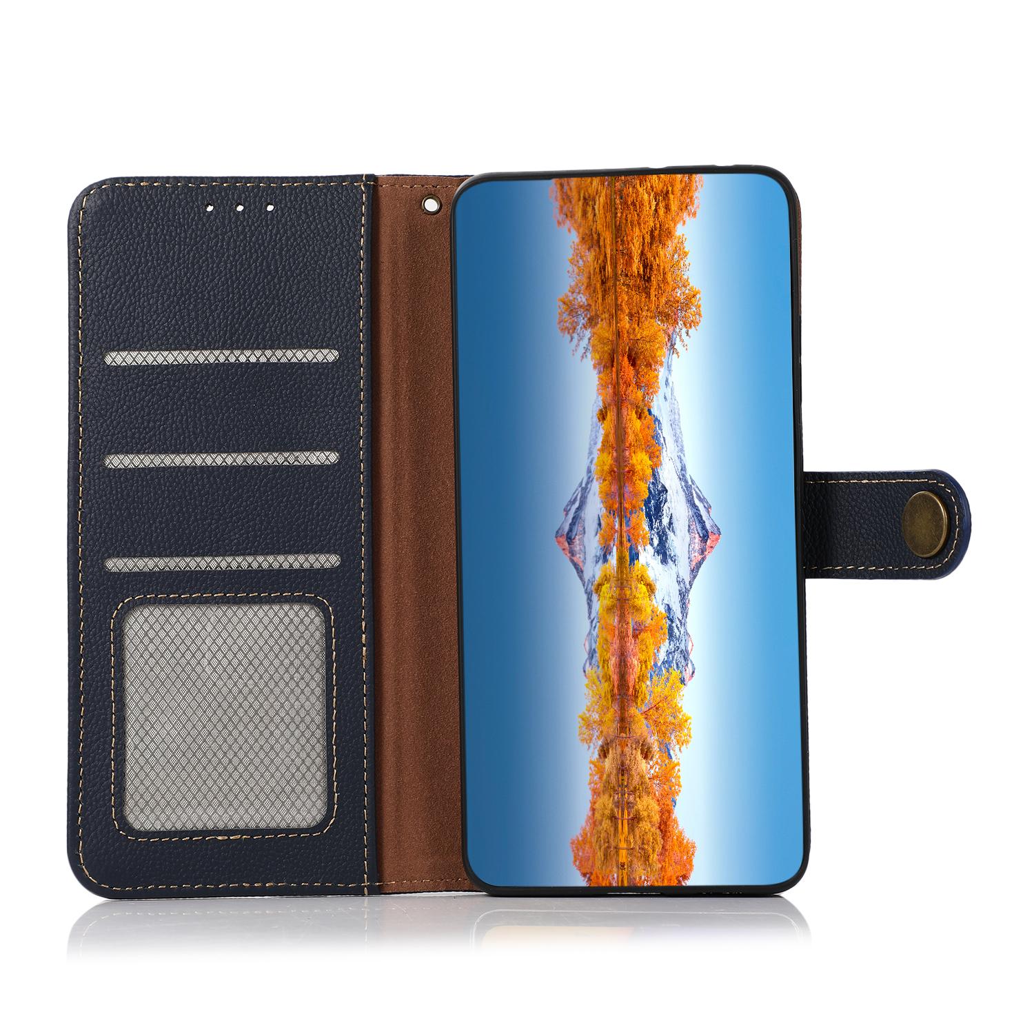 

KHAZNEH For OnePlus 13 Case Genuine Cow Leather Wallet Phone Cover Blue