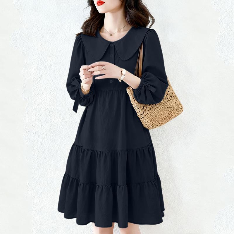 

ZANZEA Women Casual Doll Collar Solid Color Loose Long Sleeve Dress 2XL Темно-синій