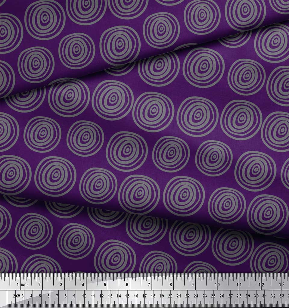 Soimoi Lila Japanischer Krepp-Satin Stoff Spiral- & Streifen Geometrischer Druck Stoff pro Meter 42 Zoll