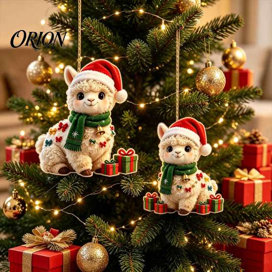Lightweight Acrylic Car Charms 2Pcs Christmas Alpaca Hanging Ornaments, 2D Flat Decoration, Holiday Celebration Ornaments for Family Cute Llama