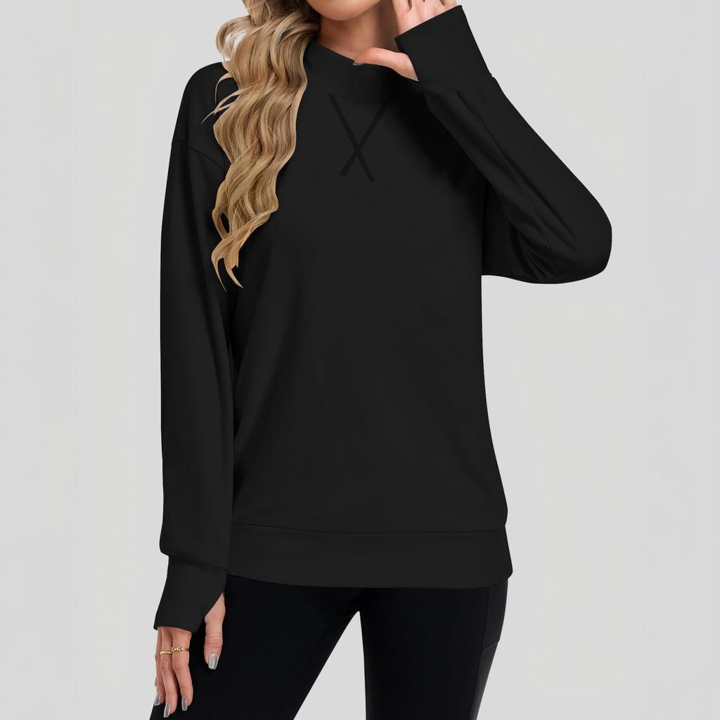 Women's Casual Mock Neck Long Sleeve Top with Thumb Holes