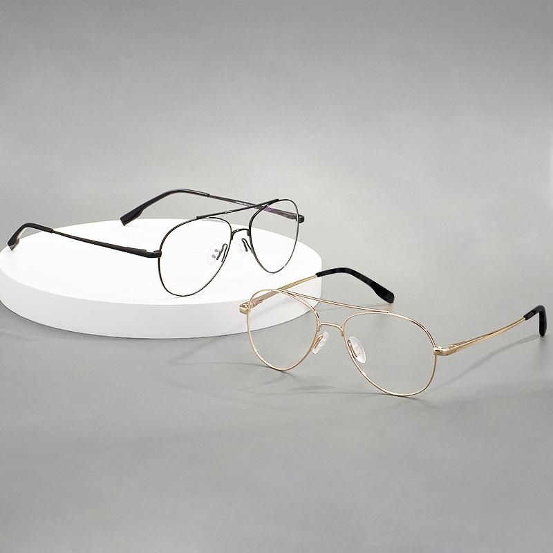 Men Women Double Bridge Eyeglasses Frame Metal Full Rim Pilot Glasses Frame With Spring Hinge For Optical Prescription Lenses