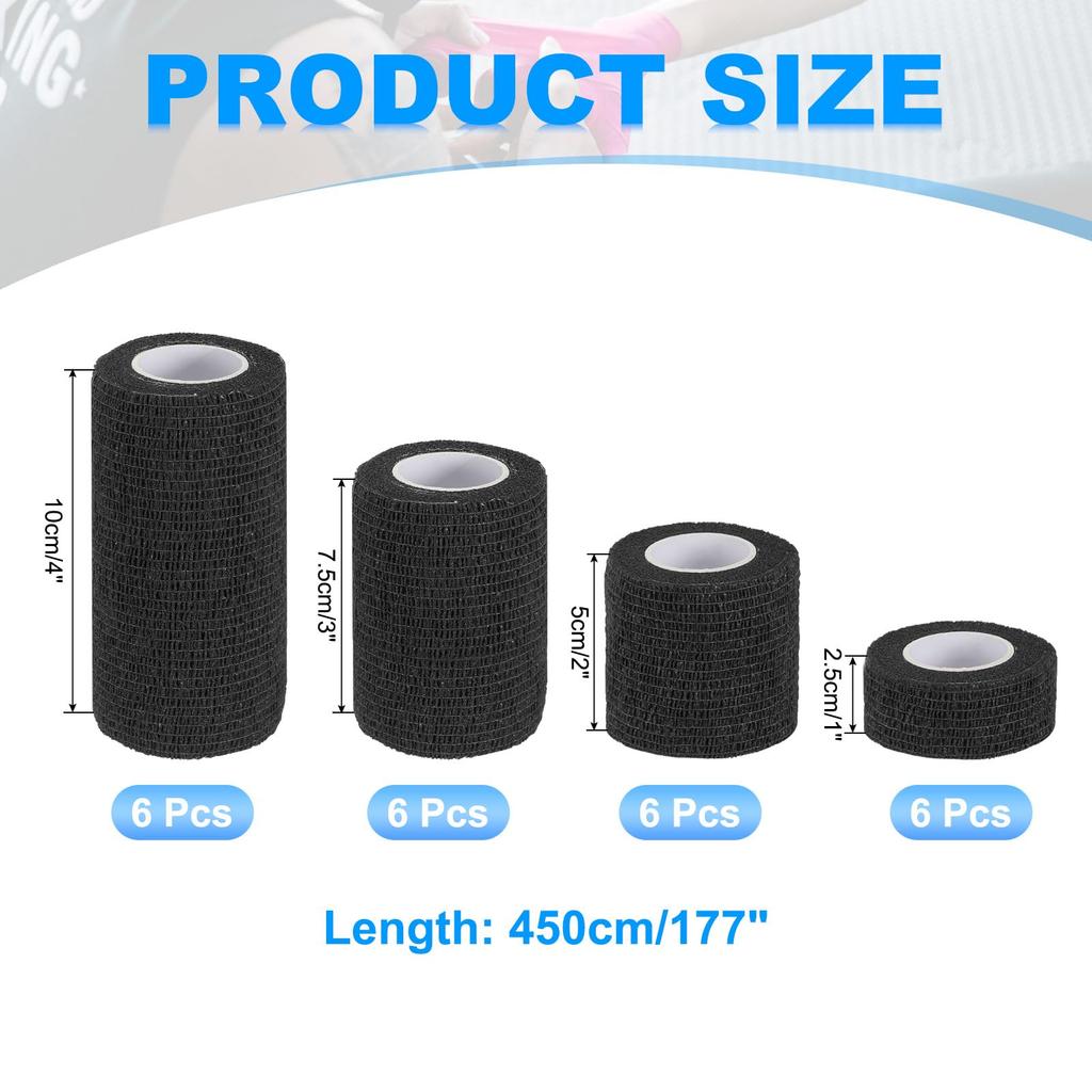 PATIKIL Bandage 24 5 Wrap Stretchable for Athletic and Outdoor Black 1"/2"/3"/4" Self-Adhesive Wraps, Count, Yards, Elastic, Breathable, Self-Adhesive