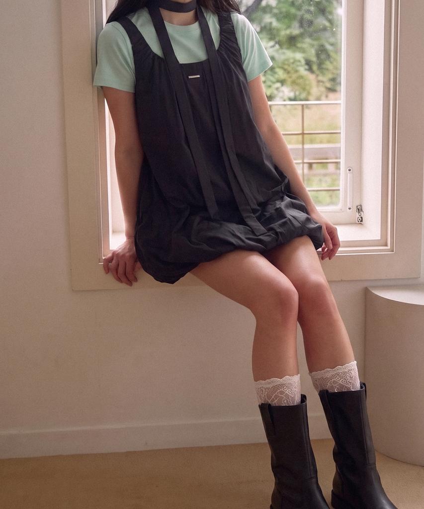 The Green Lab Shirred Sleeveless Mini Dress [Black]