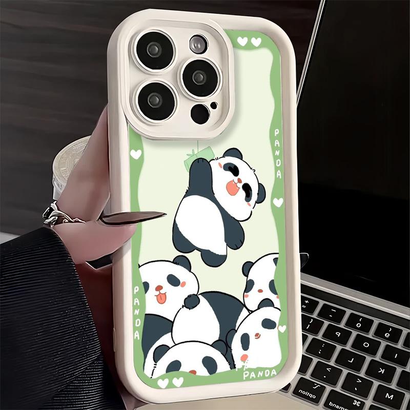 Phone Case for iPhone 17 Air 16E 15 16 Pro Max Cute Cartoon Panda Cover 14 Plus 13 12 Mini Soft Shell Silicone Fundas