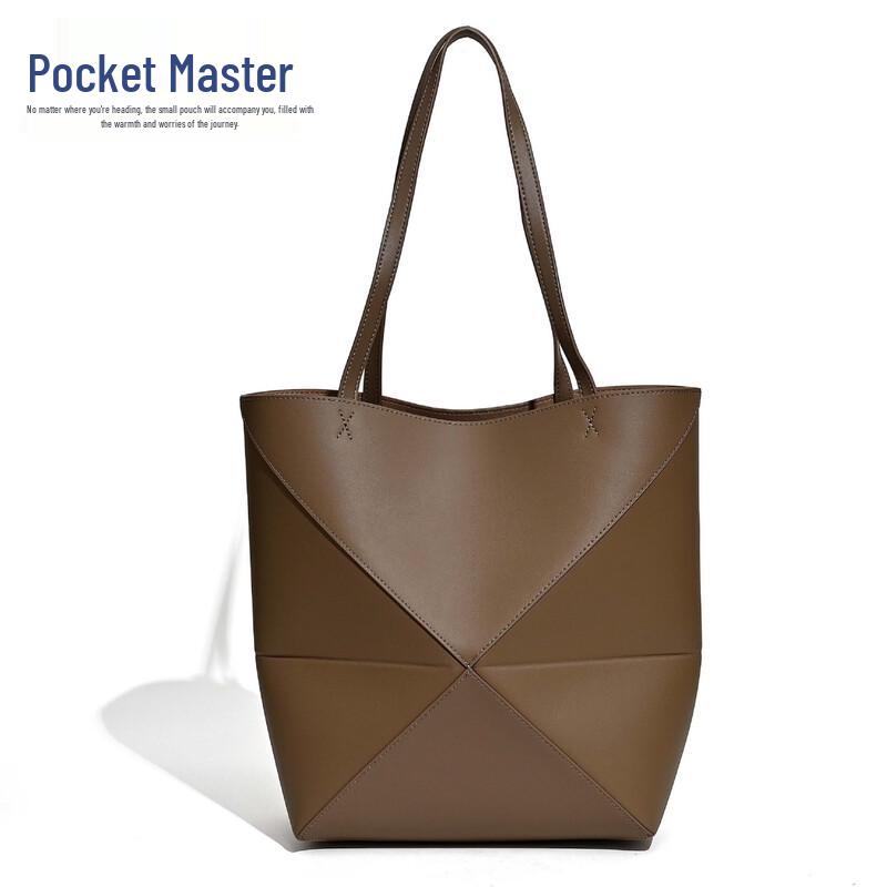 Douxiaozhu Puzzle Geometrická Deformovatelná Hovězí Kůže Skládací Tote Taška přes Rameno