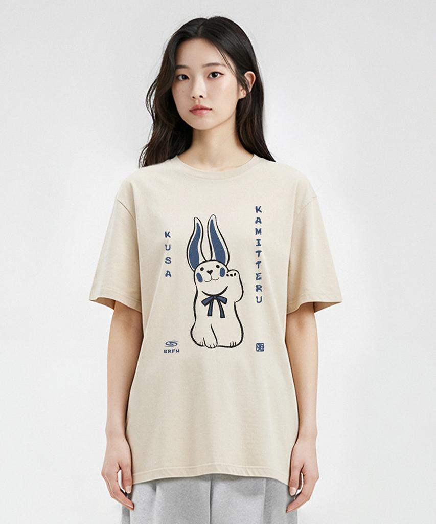 Geulaenpini Rabbit Oversized Short Sleeve T-Shirt - Natural Cotton