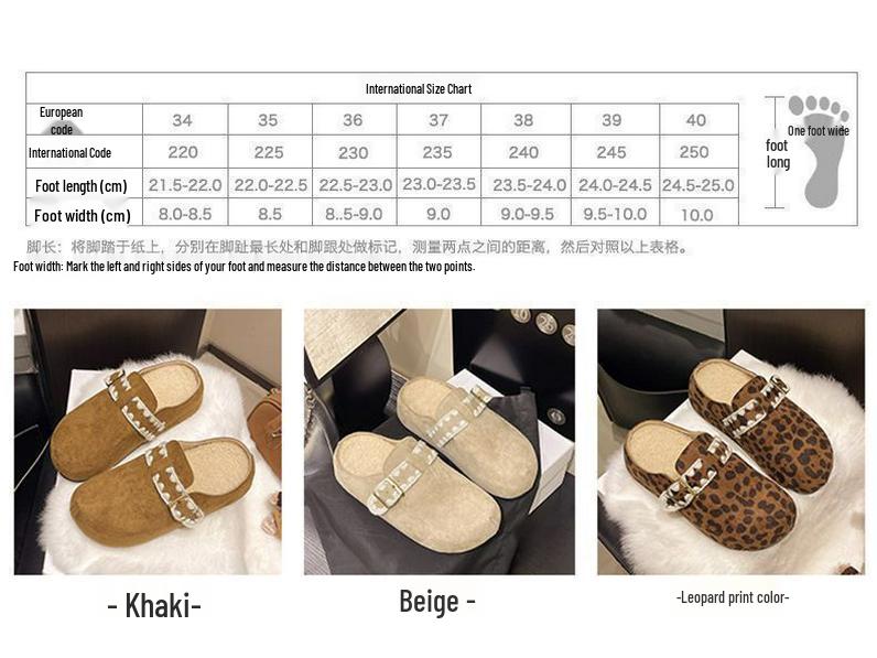 Thick-Soled Fleece-Lined Retro Birkenstock Women's Furry Round-Toe Slippers for Autumn/Winter