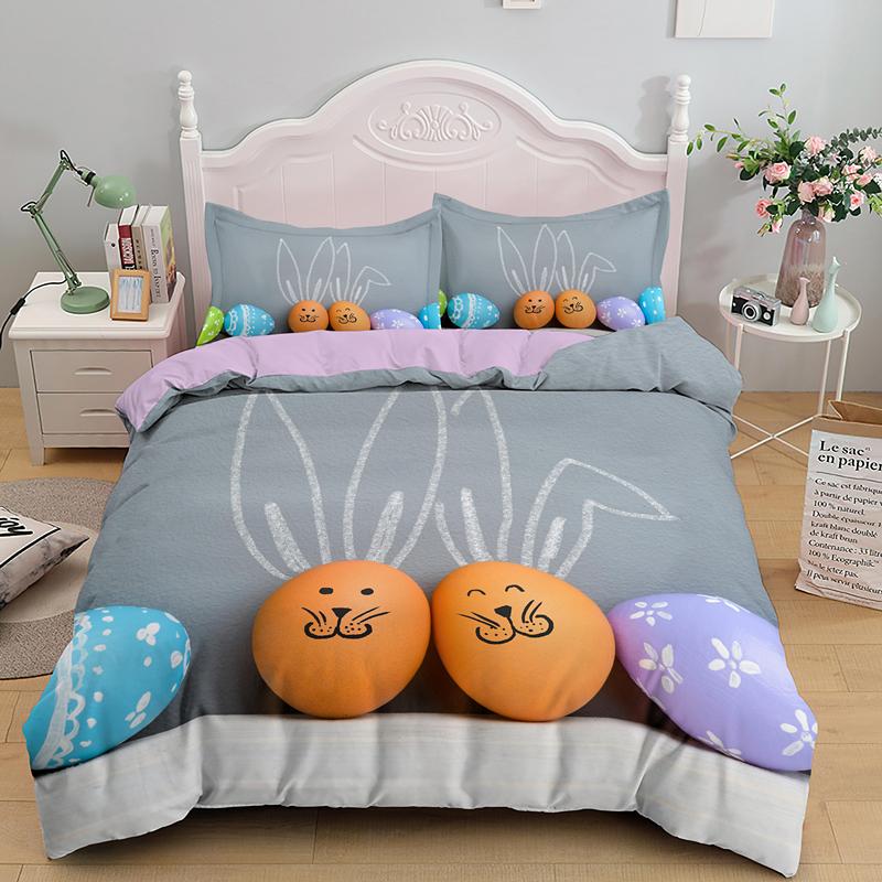 Easter Egg Duvet Cover Set Cartoon Cute Egg Bedding Set Happy Easter Theme Comforter Cover For Kids Teens Microfiber Bedclothes