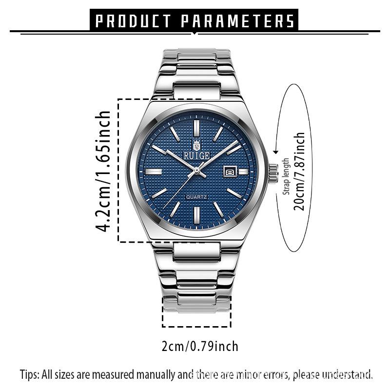 Cross-Border Men s Luminous Quartz Watch: Stylish Stainless Steel, Calendar, Waterproof, Versatile Fashion Accessory