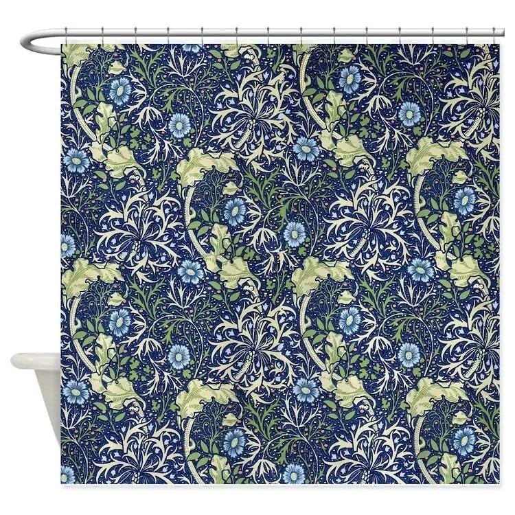 

Exquisite Floral And Bird Pattern Print Water-Resistant Shower Curtain With Vintage Design For Elegant Bathroom Decor W60H190(CM)-1 Pcs