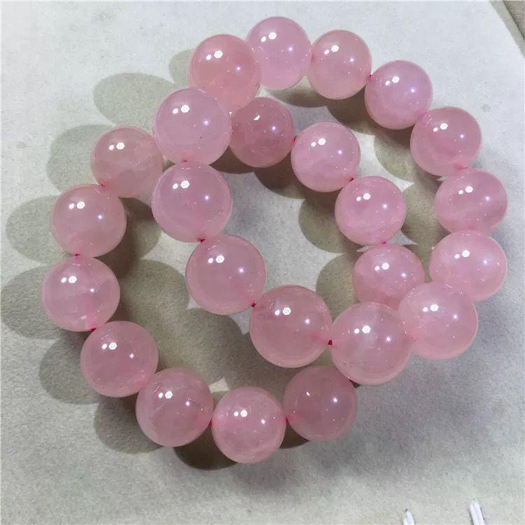 Rose Quartz Large Bead Bracelet - Natural Ice Powder Crystal for Women and Couples