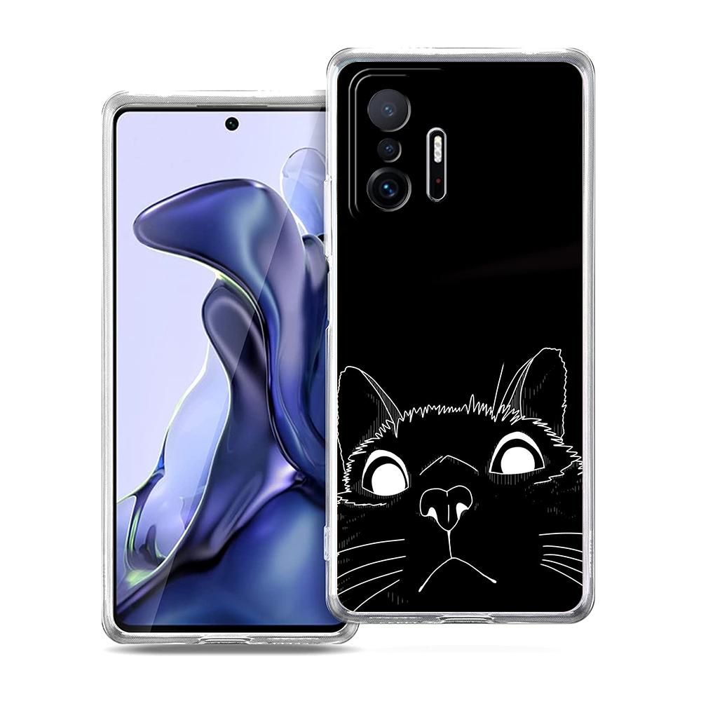 Transparent Phone Case for Xiaomi Mi 14 13 12 11 Ultra 13T 12T 11T Poco X3 NFC F3 F6 Pro Lite 5G Soft TPU Cute Line Cat Pattern