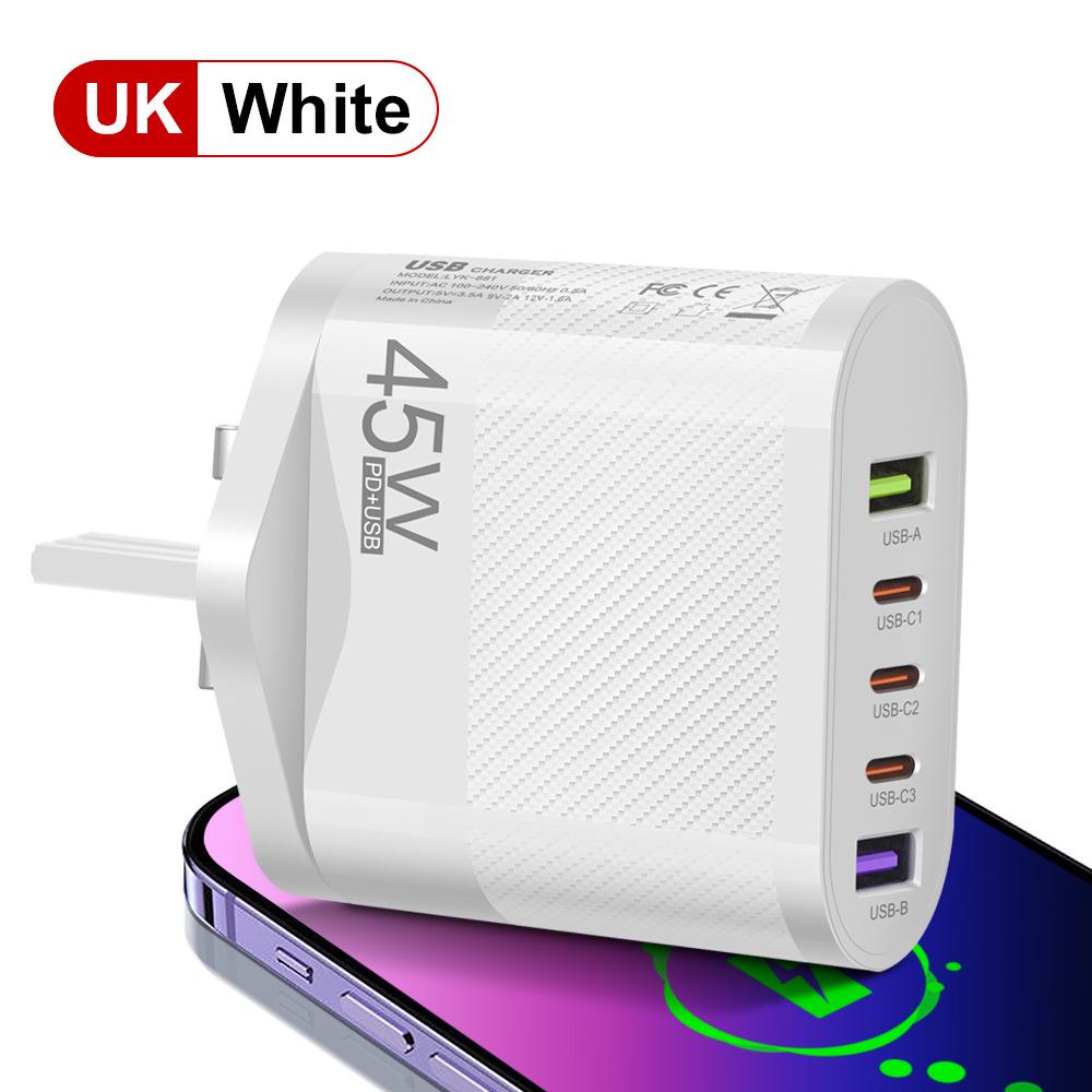 Mark 45W Multi-Port Charger: 2 USB + 3 Type-C, EU/US/UK Plug for Mobile Phones