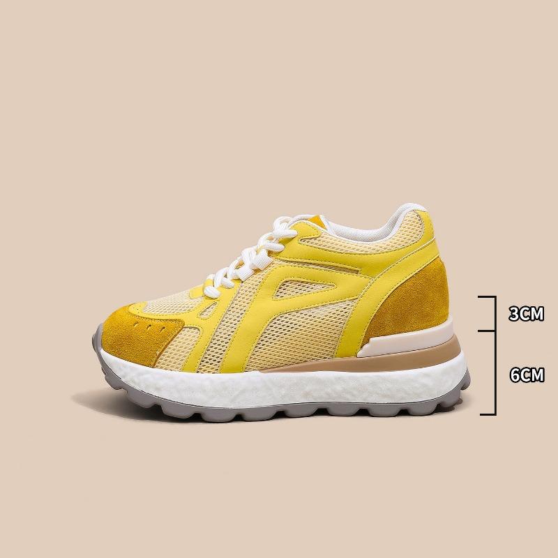 

Yellow thick-soled 9 inner height-increasing women s autumn women s shoes versatile mesh breathable casual board shoes 39 жёлтый