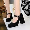 Scarpe da Donna Tacco Alto Stile Retro Europeo e Americano, Tacco Grosso, Tacco Alto, Plateau Impermeabile, Fibbia in Metallo, Cinturino Dritto, Scarpa Singola