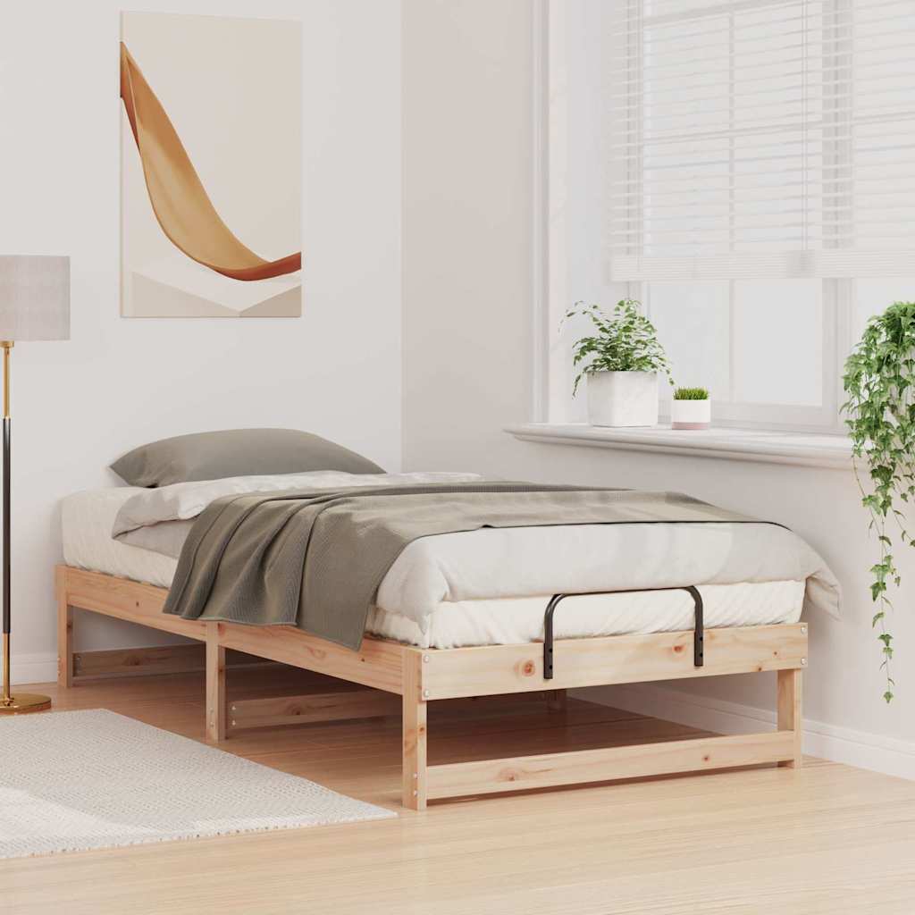 Brown Bed Frame 75 x 190 cm Solid Pine Wood