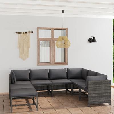 Vidaxl 8-Cz. Garten-Sitzgruppe, Kissen, Grauer PE-Rattan