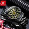 OLEVS Relógio de Pulso Masculino de Quartzo com Mostrador Rotativo 360° Fashion Roda Cubo de Roda Aro Carro Esportivo Aço Inoxidável à Prova d'Água