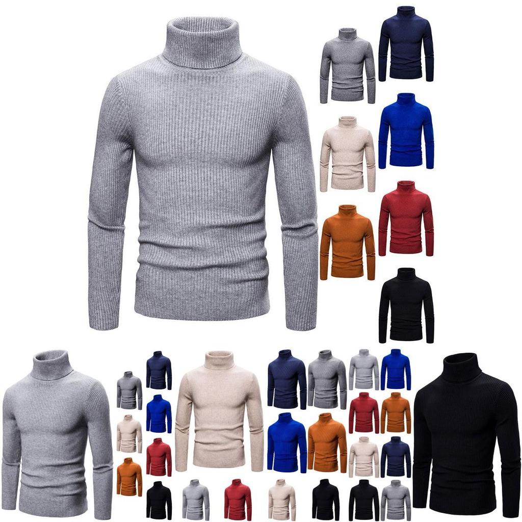 Men's Long Sleeve Solid T Shirt Cozy High Neck Turtleneck Pullover Sweater Top Ideal For Cool Days