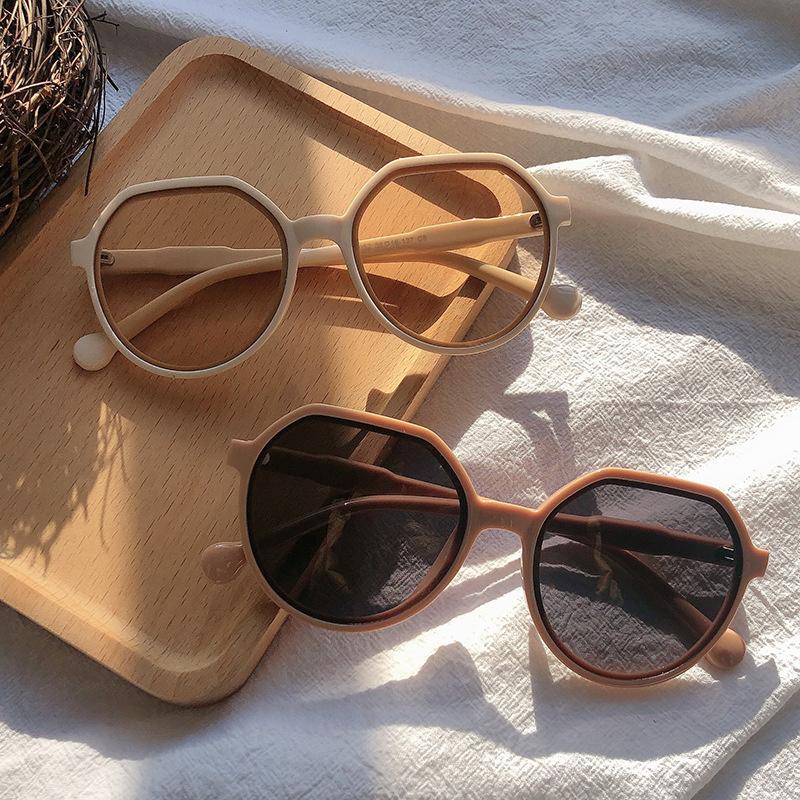 New Round Sunglasses Woman Fashion Irregular Big Frame Vintage Sun Glasses Female Shades Retro Mirror Milk White Brown Glasses