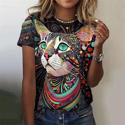 Cute Cat 3D Print Women Clothing Cartoon Graffiti Design Streetwear Short Sleeve  Summer Leisure Fashion Y2k