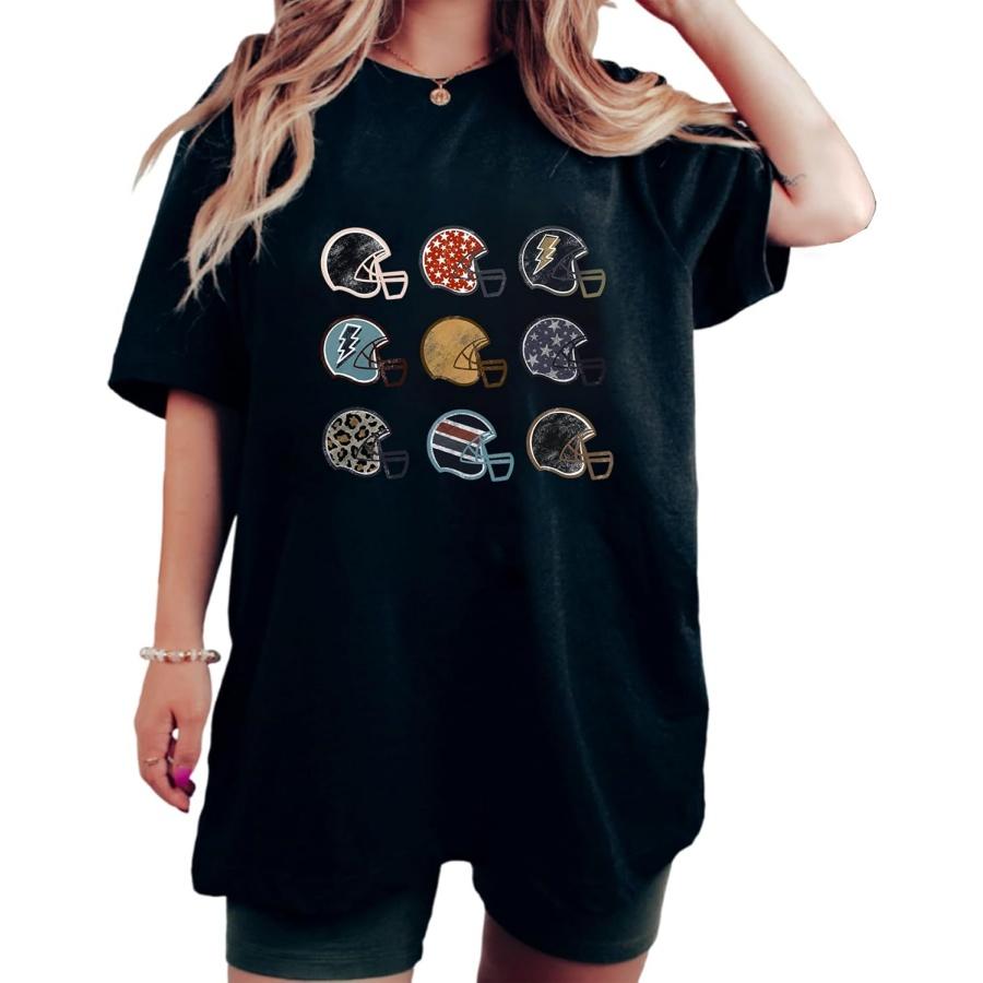 

Vintage Football Helmets Graphic T-Shirt - Oversized Casual Sports Tee for Men and Women, Short Sleeve Top XXXXXL різнокольоровий