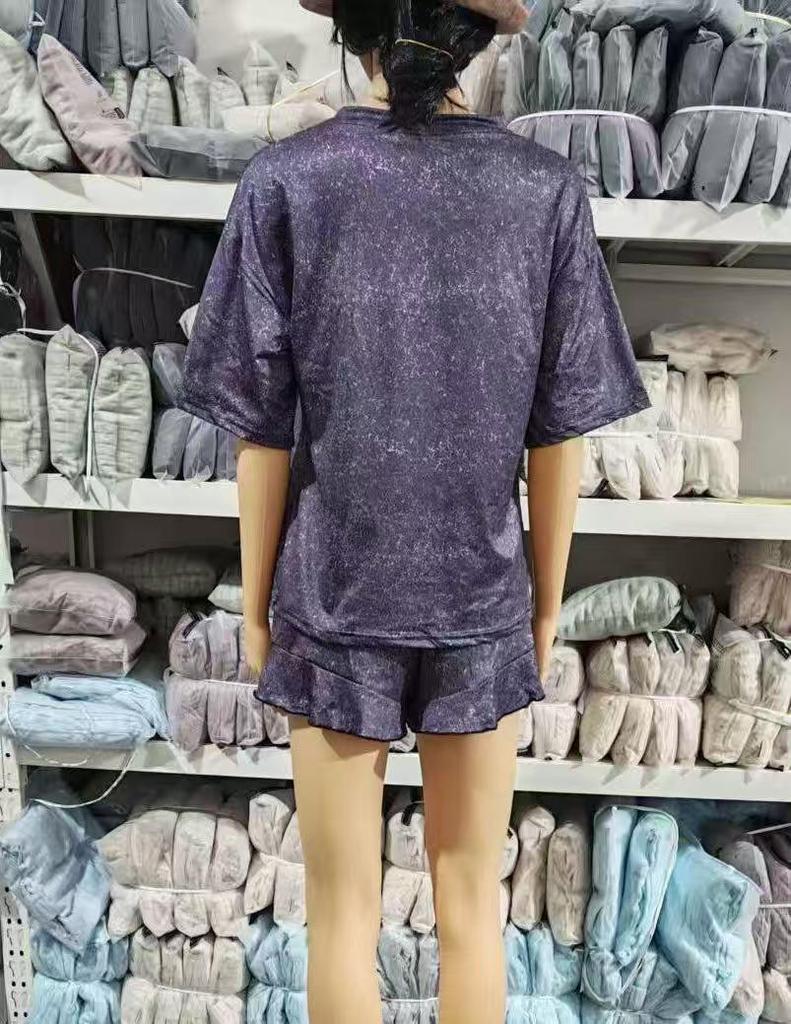 Lässiges Damen-Schlafanzug-Set mit Rüschen-Kurzarm – Bequemes zweiteiliges Set mit Shorts und Oberteil für Zuhause