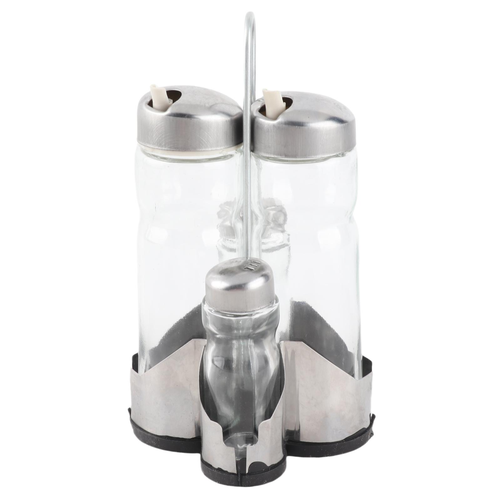 

Набор бутылок для приправ Подставка для приправ Полка для приправ Четыре в одном Диспенсеры для масла и уксуса Солонка и перечница Стеклянная креманка серебряный