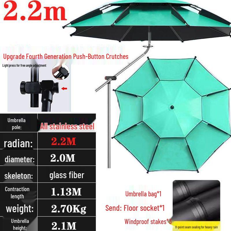 Universal Large Outdoor Fishing Umbrella: Thickened Black Glue for Sun & Rain Protection, Sun Shade & Cane Functionality