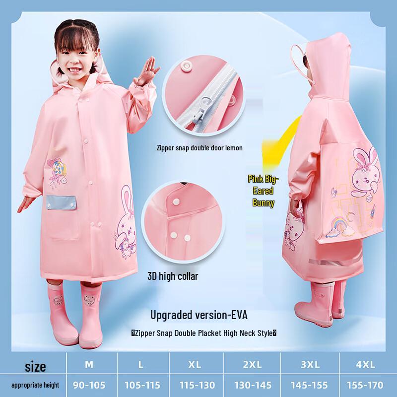 Kids Cartoon Raincoat with Backpack Space