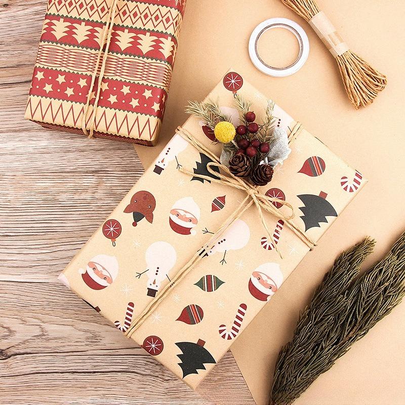 New Christmas gift wrapping paper, retro yellow kraft paper gift box packaging DIY paper