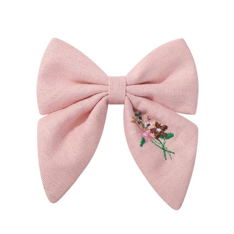 Flower Embroidery Bow Hair Clip Sweet Princess Girls Hair Clips Handmade Ribbon Bangs Hairpin Cute Bowknot Barrettes Headwear