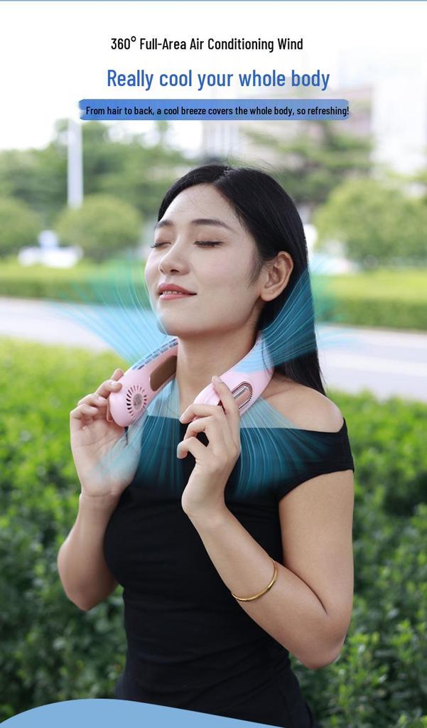 2025 L19 Bladeless USB Rechargeable Neck Fan - Portable, Long-Lasting Mini Fan for Outdoor Camping.