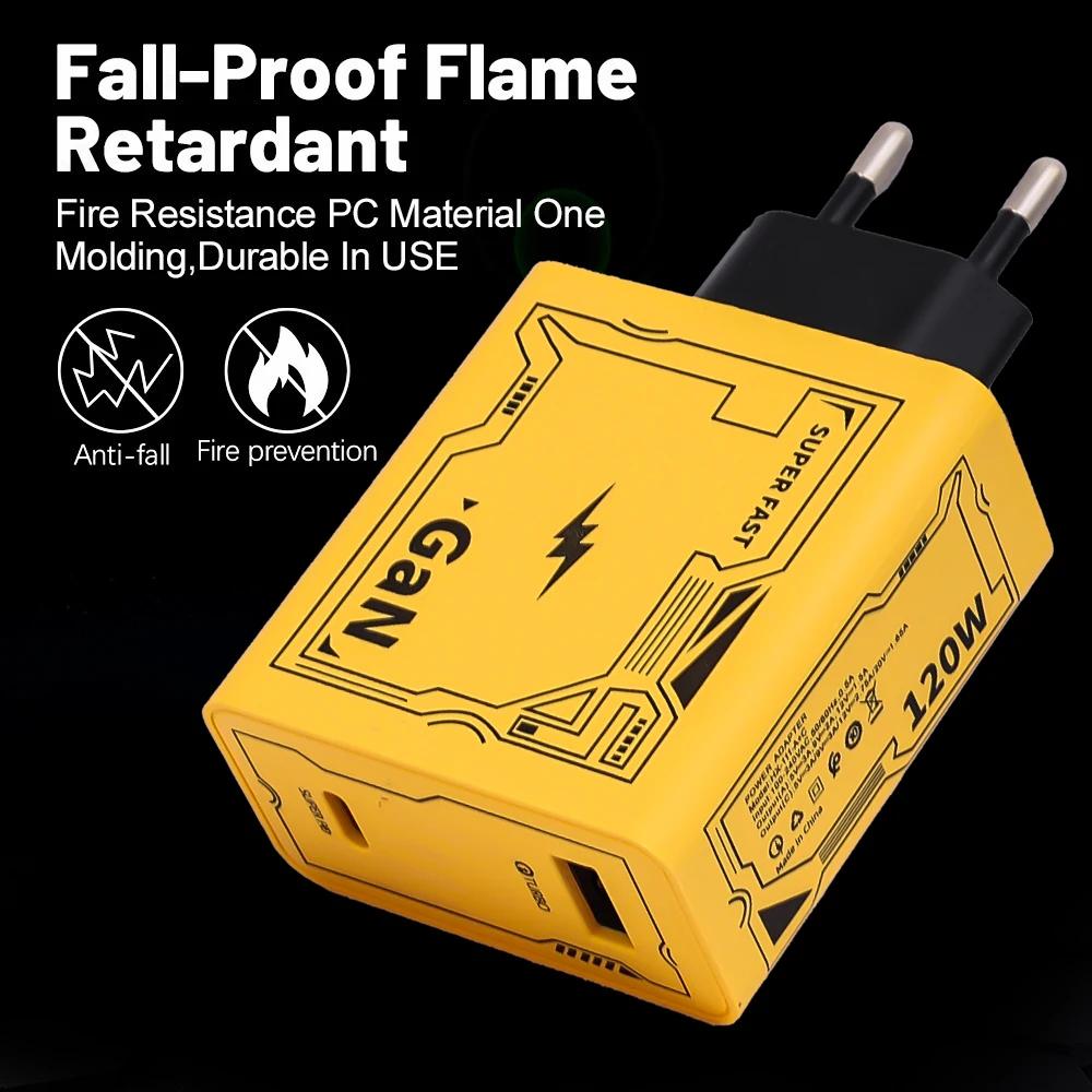 120W GaN USB Charger Fast Charging Type C 2 Ports Mobile Phone Adapter EU/US/UK Plug Quick Chargers For iPhone Samsung Xiaomi