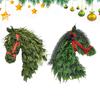 Outdoor Pferdekopfwreath Künstliche Grünpflanzen Pferdekopftür-Weihnachtskranz Lustiger Türkranz mit roter Schleife Dekorationen