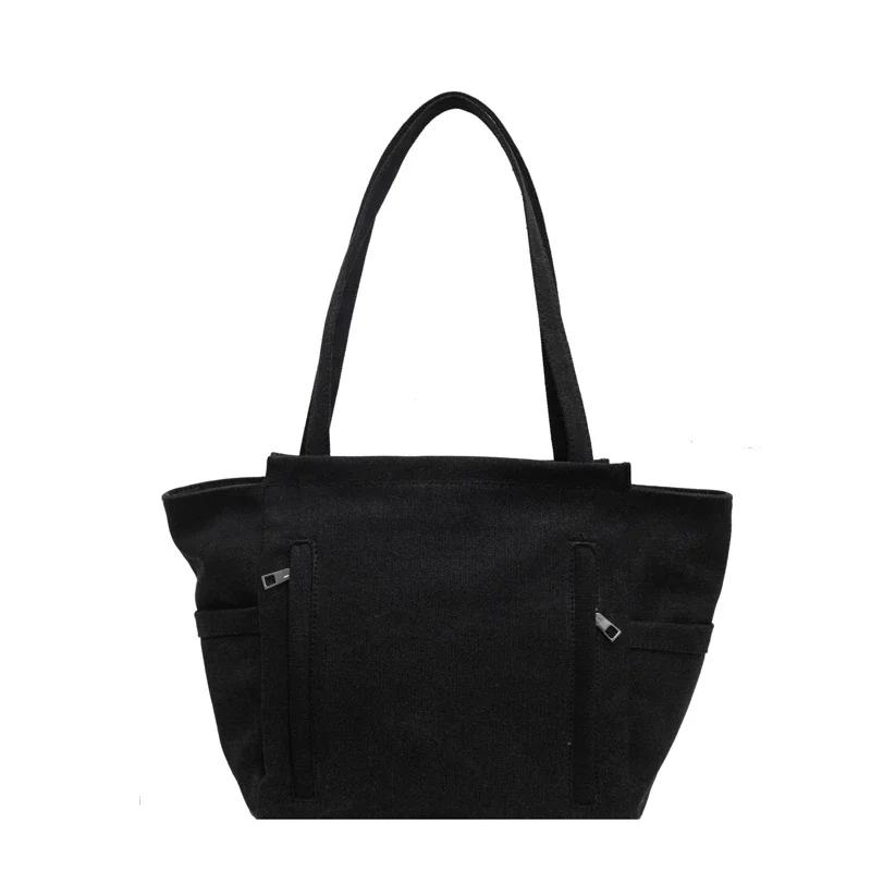 Large Capacity Monochromatic Canvas Bags for Women Zippered Bags Versatile Shoulder Bag Style High Quality