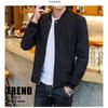 18 Stretch Fabric Mens Jacket Young Adult Slim Fit Stand Collar Solid Color Casual Outerwear