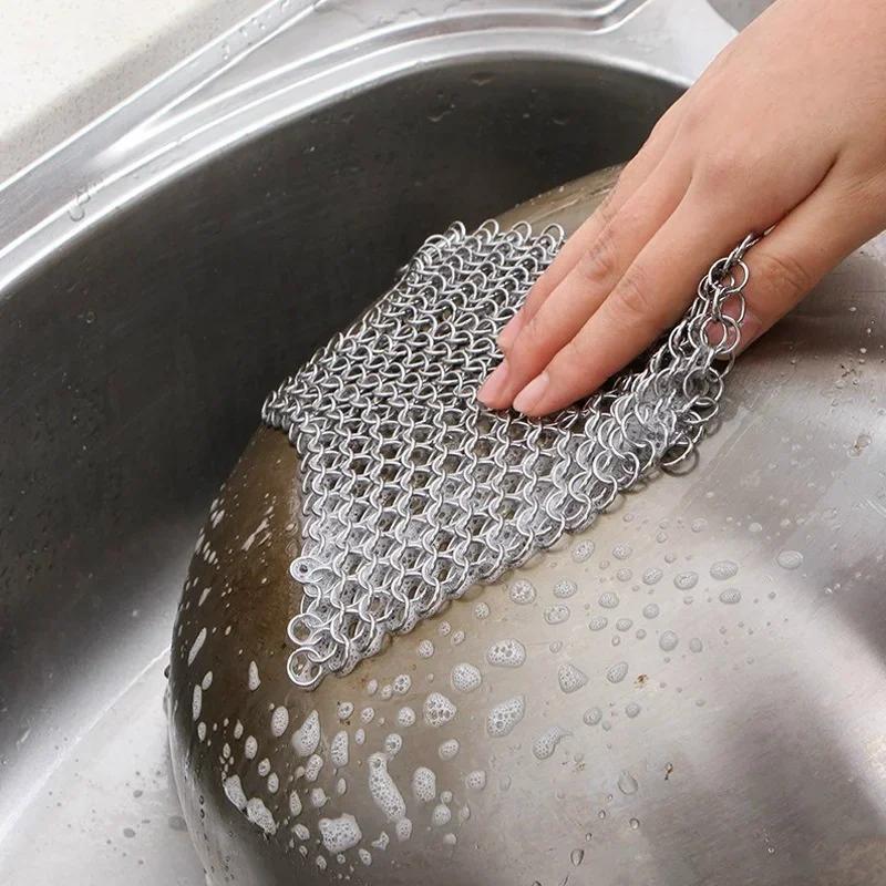 Cast Iron Cleaner Stainless Steel Cleaning Brush Rust Pot Plate Scrubber Brush Reusable Washing Net Scouring Pad Kitchen Gadgets