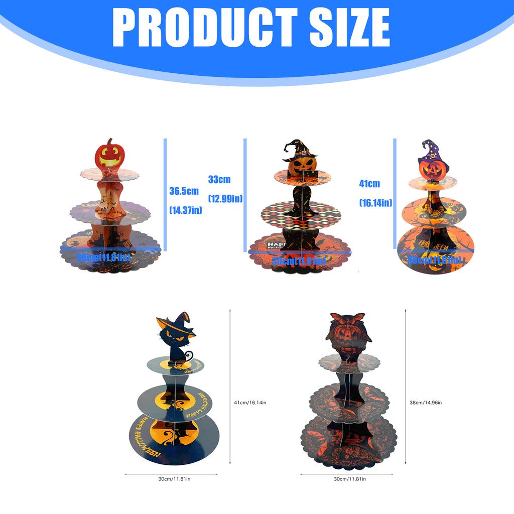 Halloween Themed Multi Tier Paper Dessert Stand For Spooky Party Tabletop Decoration And Sweet Treats Display