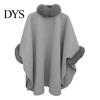 Winter Coat Lady Cape Dolman Sleeves Thick Shawl Loose Stand Collar Solid Cozy Wool Blend Trench Color Faux Fur Decor Warm Daily Wear Work Outdoor