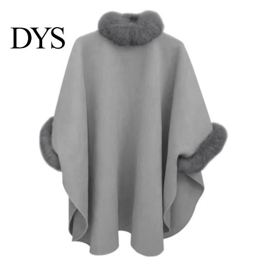 Winter Coat Lady Cape Dolman Sleeves Thick Shawl Loose Stand Collar Solid Cozy Wool Blend Trench Color Faux Fur Decor Warm Daily Wear Work Outdoor