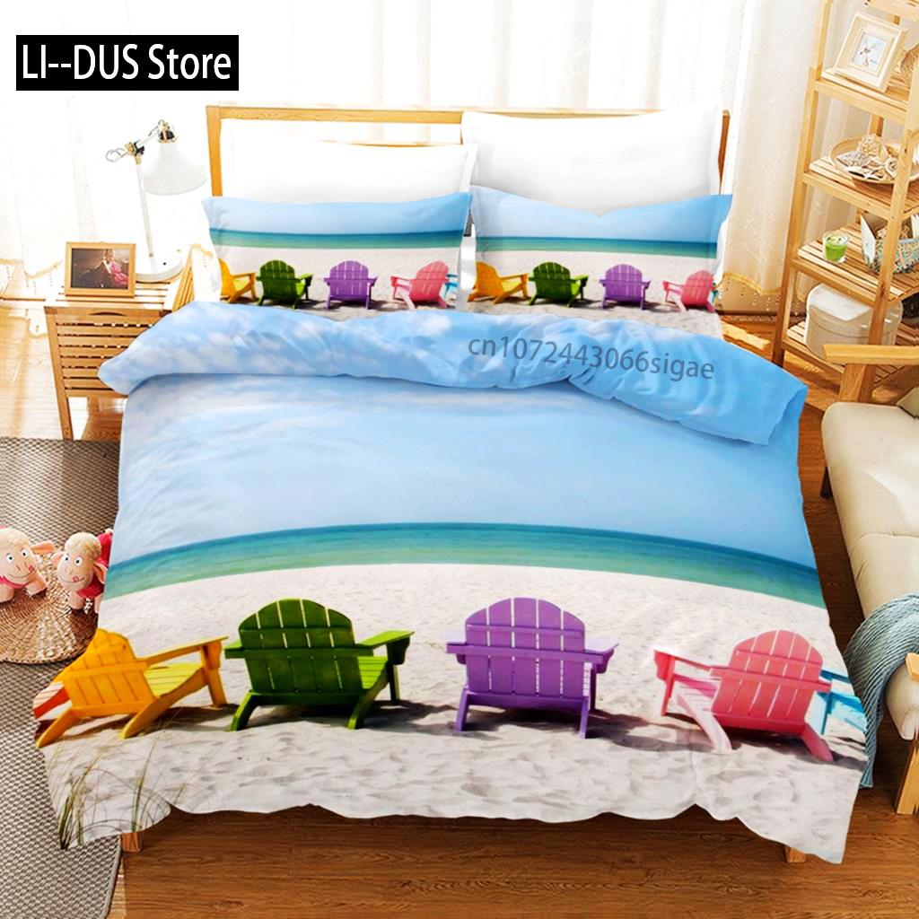 Plaj Yorgan Kılıfı Takımı Yaz Plaj Dekoru Hawaii Tatil Stili Yatak Takımı Polyester Palmiye Ağacı Tropikal Doğa Deniz Yorgan Kılıfı