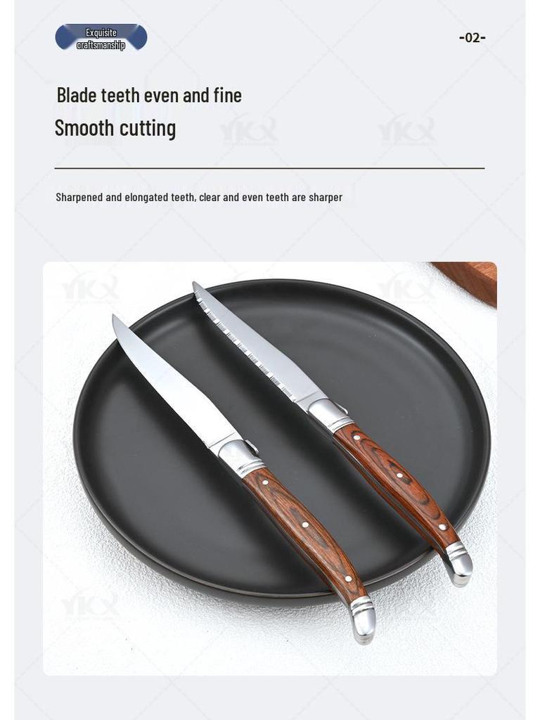 Western Cutlery Set: 5-Piece Stainless Steel with Wooden Handle - Includes Steak Knife for Fast Delivery