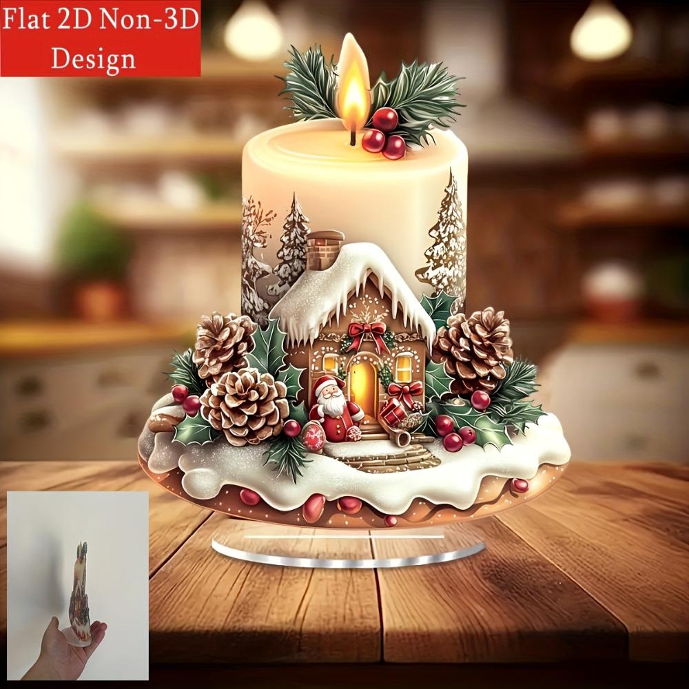 2D flat acrylic Christmas candle decoration, pine cones and berries - holiday tabletop decoration, holiday decorations for Christmas, New Year