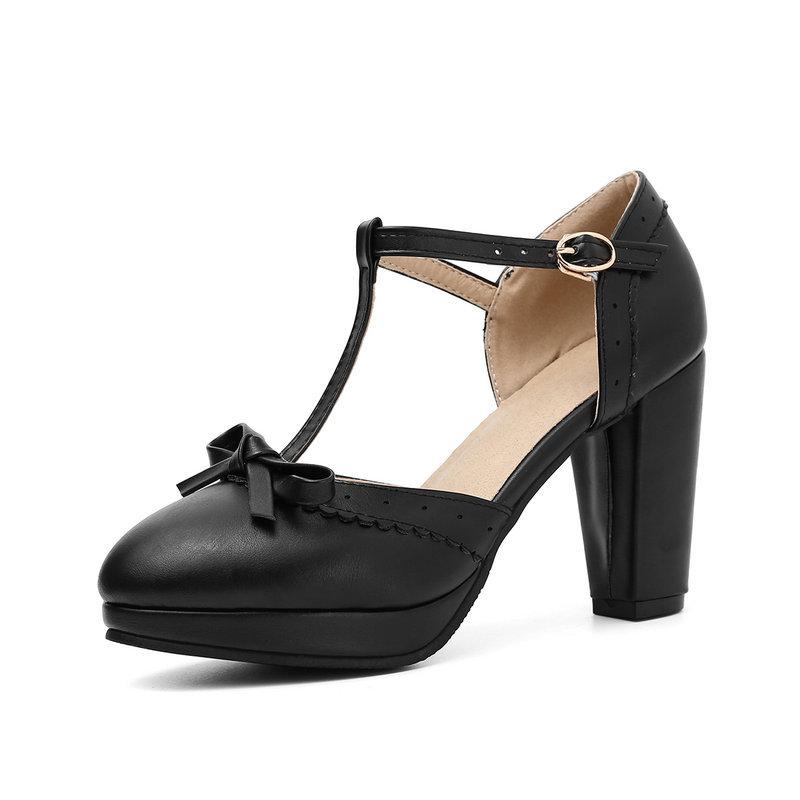 Talla Grande 33-43 Zapatos de Tacón Dulces con Lazo Vintage Gruesos para Mujer Damas Tacones Altos Calzado de Fiesta Boda Baile de Graduación Zapatos de Niña