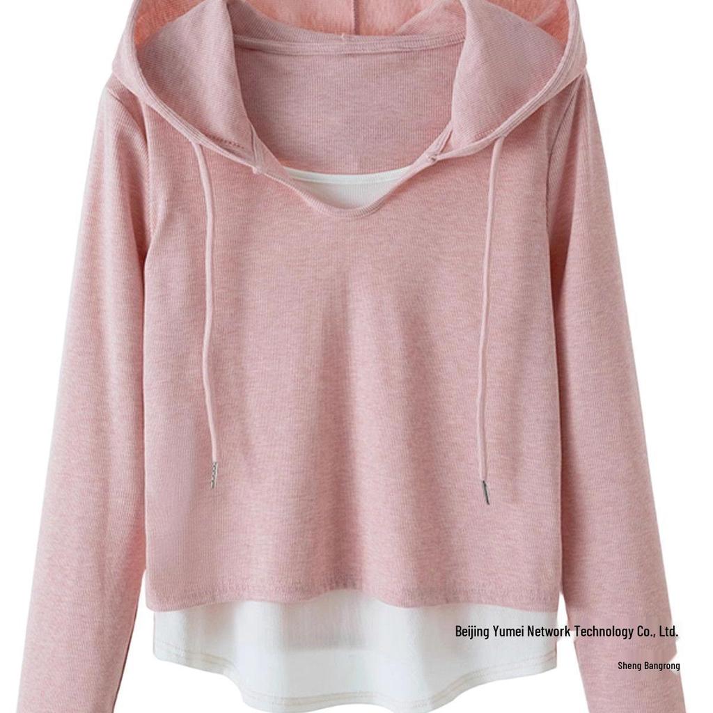 Plus Size Women's Autumn Hooded Sweatshirt, 2025 New Style, Slimming Irregular Two-Piece Design.