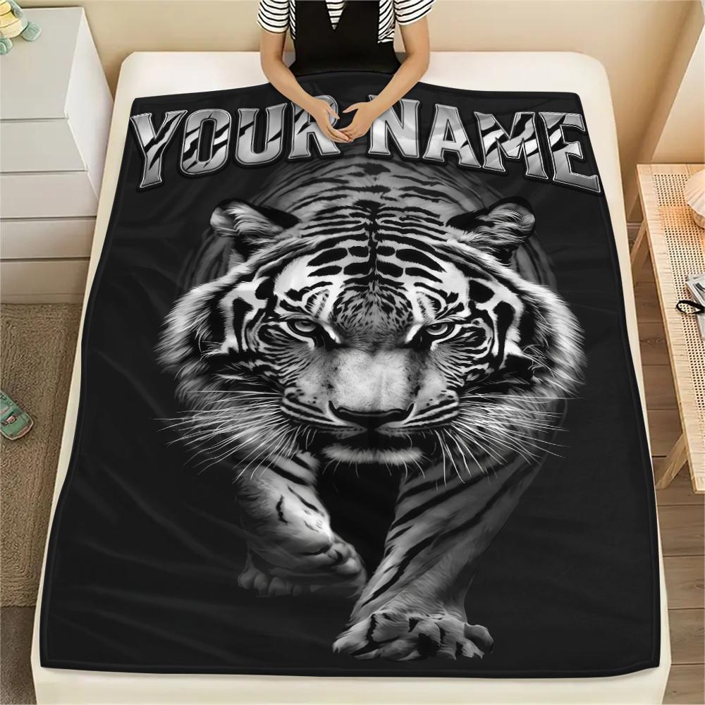 1PC Custom Name Tiger Fantasy Universe Patterned Flannel Blanket Suitable For All Seasons for Home Decor Warmth and Comfort Gifts Holiday Present_lx