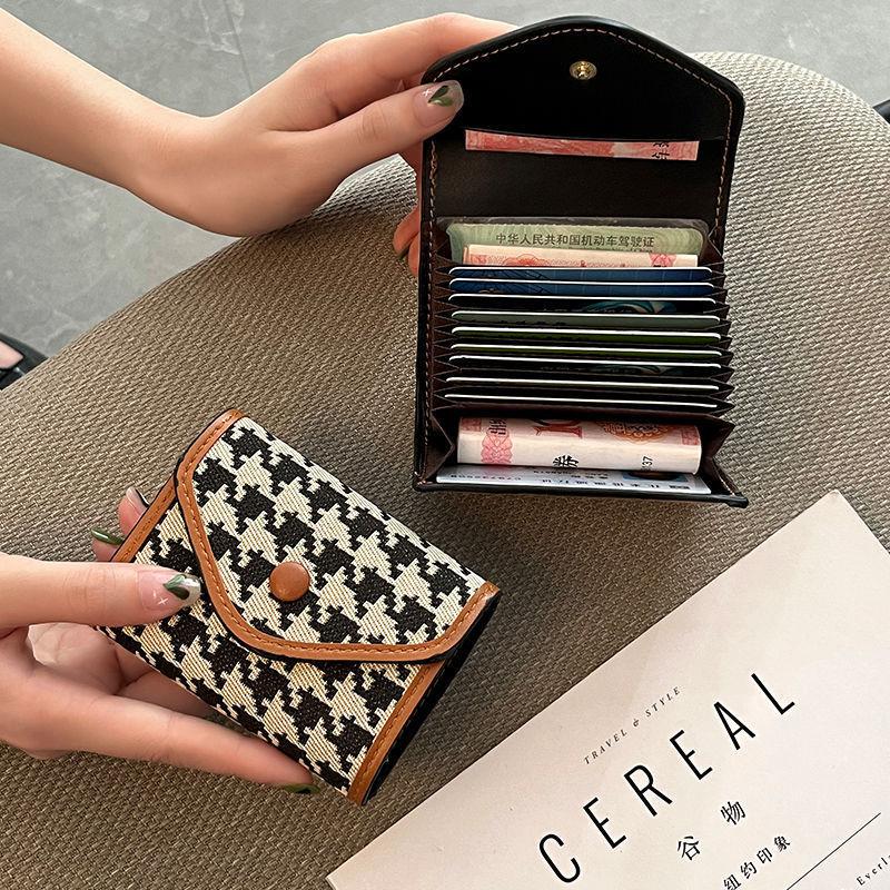Women Houndstooth RFID Card Holder Wallet Accordion Credit Card Case Large Capacity Coin Purse Mini Organizer Wallet